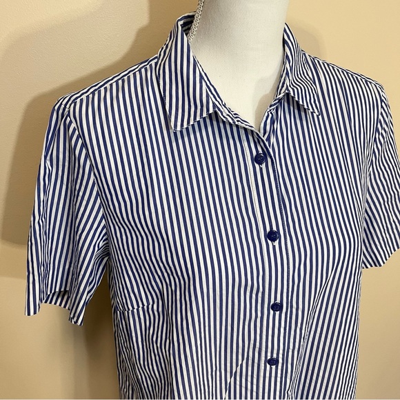 Halogen Women’s Blue and White Stripes Button Up Shirt - Picture 3 of 10